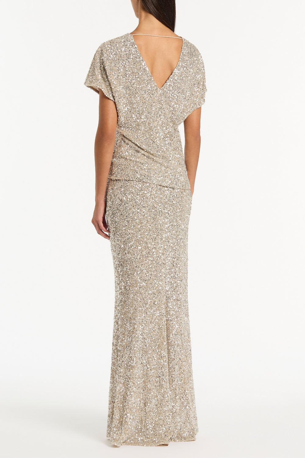 Carla Zampatti Ivory Crushed Sequin Drape Top (Silver)