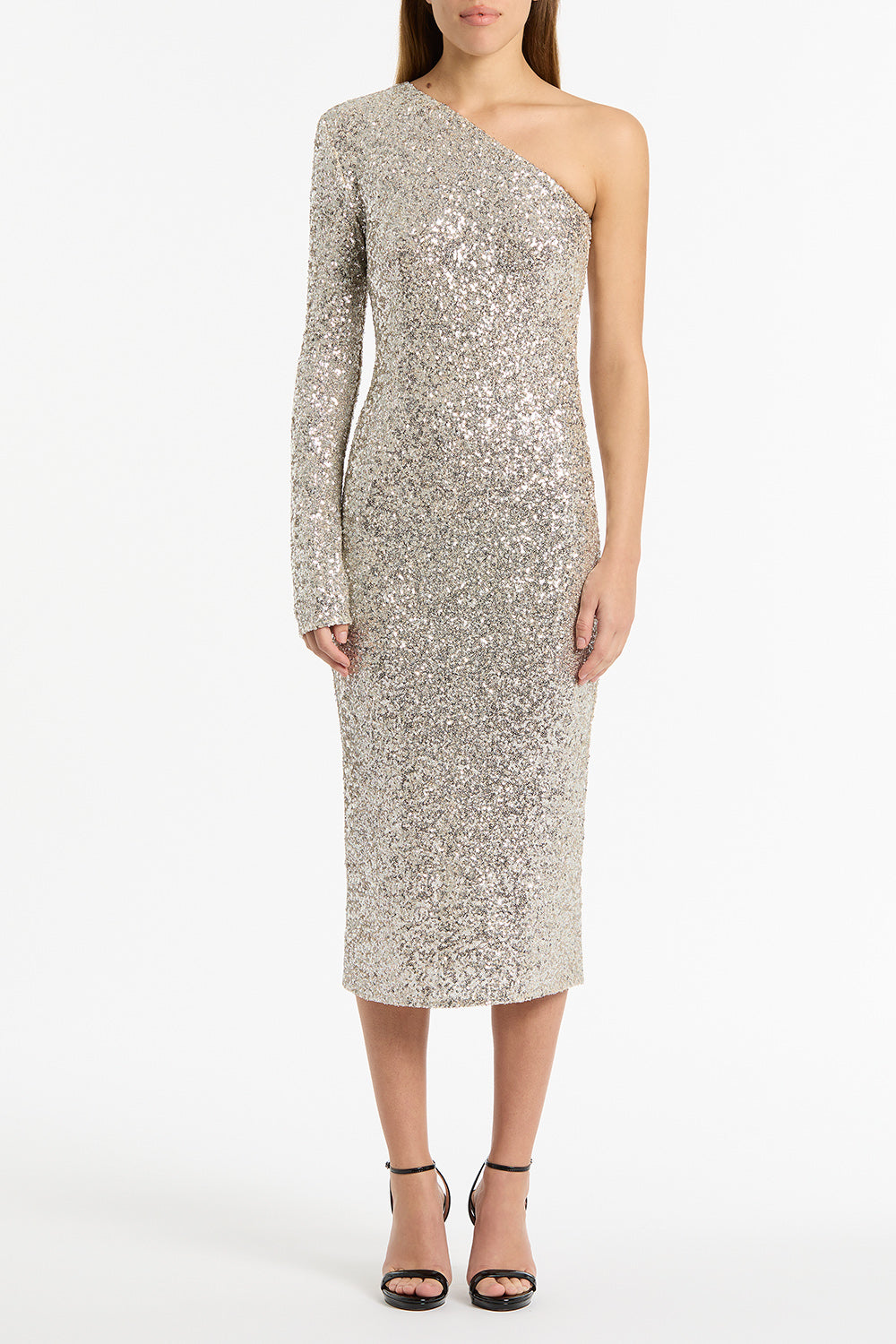 Image of Dresses. Product name - Ivory Crushed Sequin Fitted Dress in White colour by brand - Carla Zampatti
