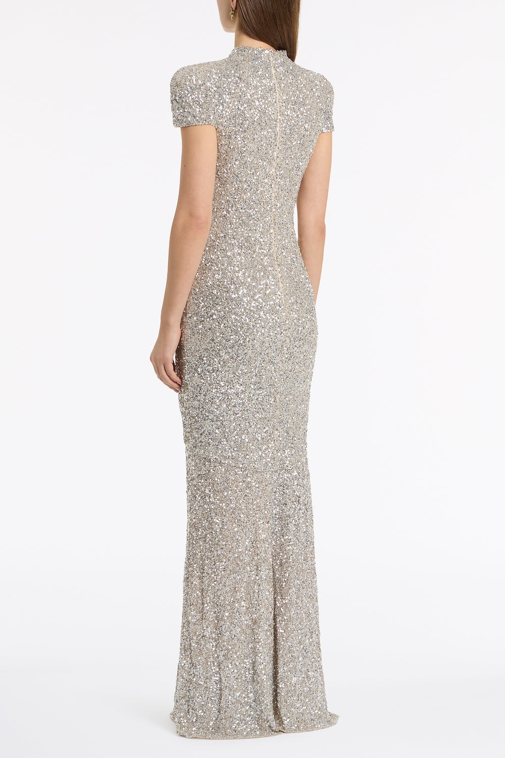 Carla Zampatti Crushed Sequin Raglan Sleeve Gown (Ivory)