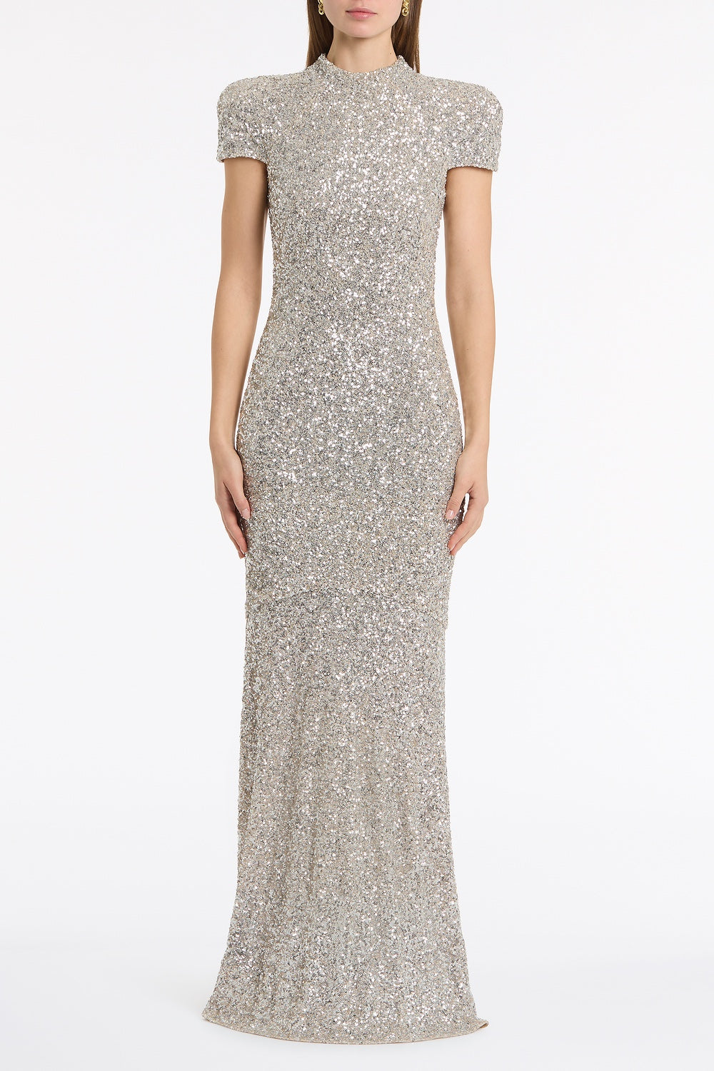 Image of Dresses. Product name - Ivory Crushed Sequin Raglan Sleeve Gown in Ivory colour by brand - Carla Zampatti