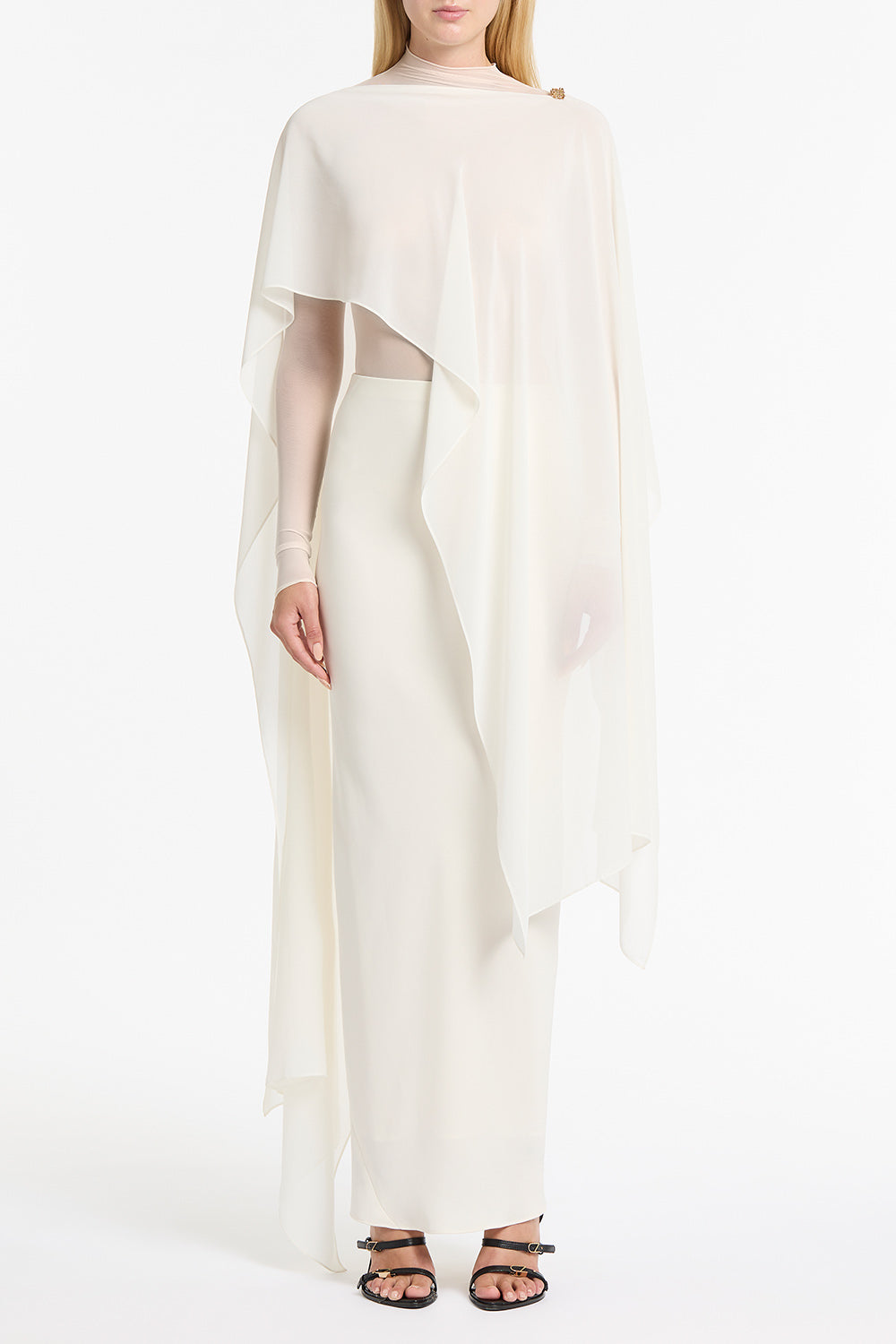 Image of Scarves & Shawls. Product name - Ivory Georgette Cascata Wrap in Cream colour by brand - Carla Zampatti