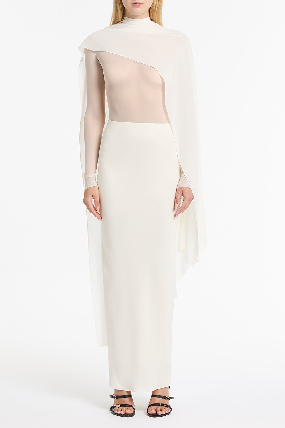 Carla Zampatti Ivory Georgette Cascata Wrap (Cream)