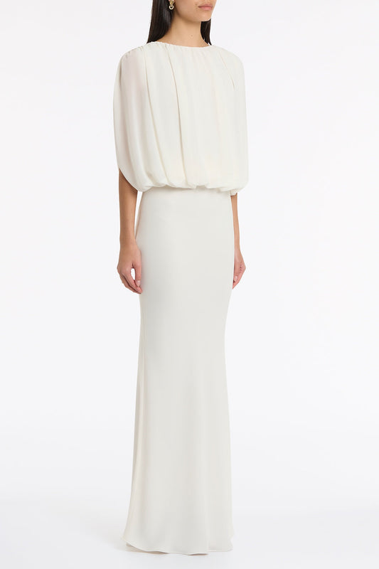 Carla Zampatti Georgette Gathered Capelet Top (Ivory)