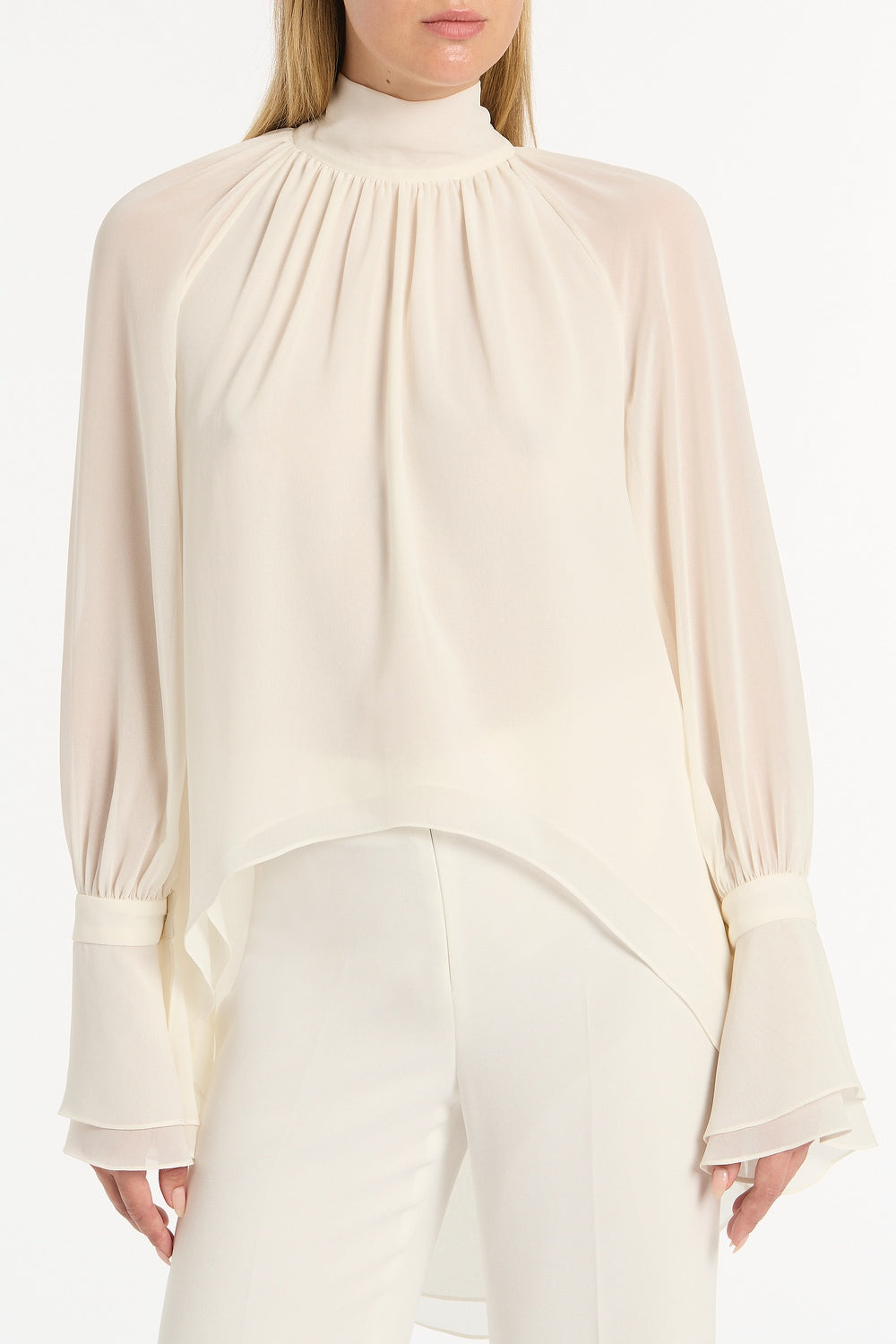 Carla Zampatti Ivory Georgette High Low Blouse (White)