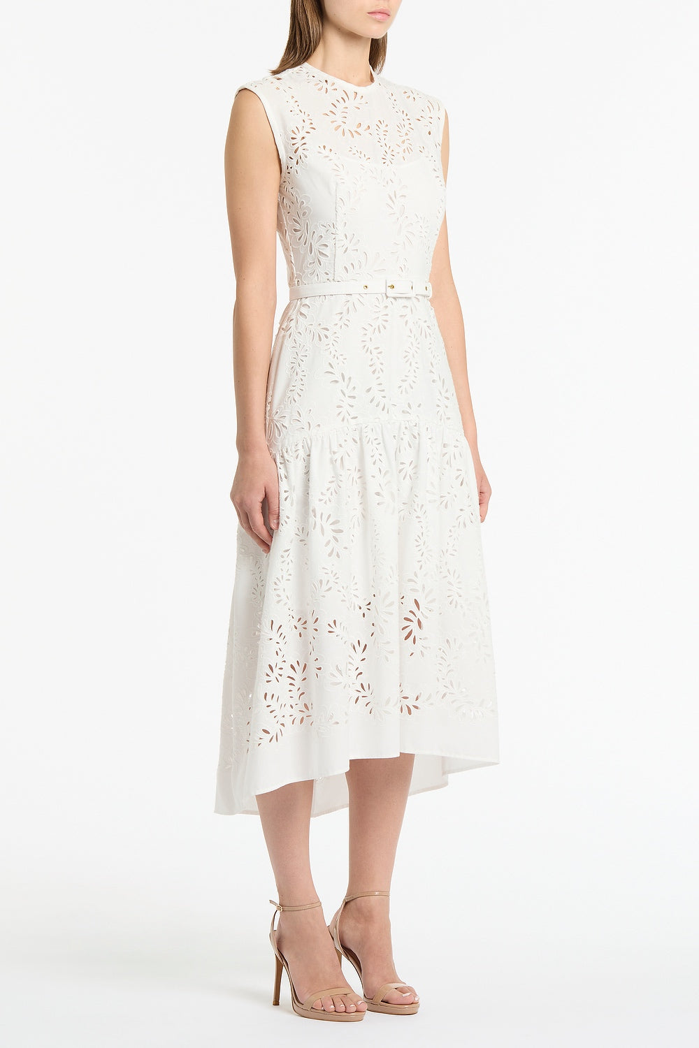Carla Zampatti Lace Broderie Midi Dress (Ivory)