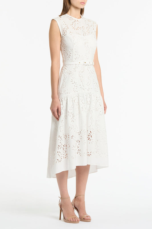 Carla Zampatti Lace Broderie Midi Dress (Ivory)