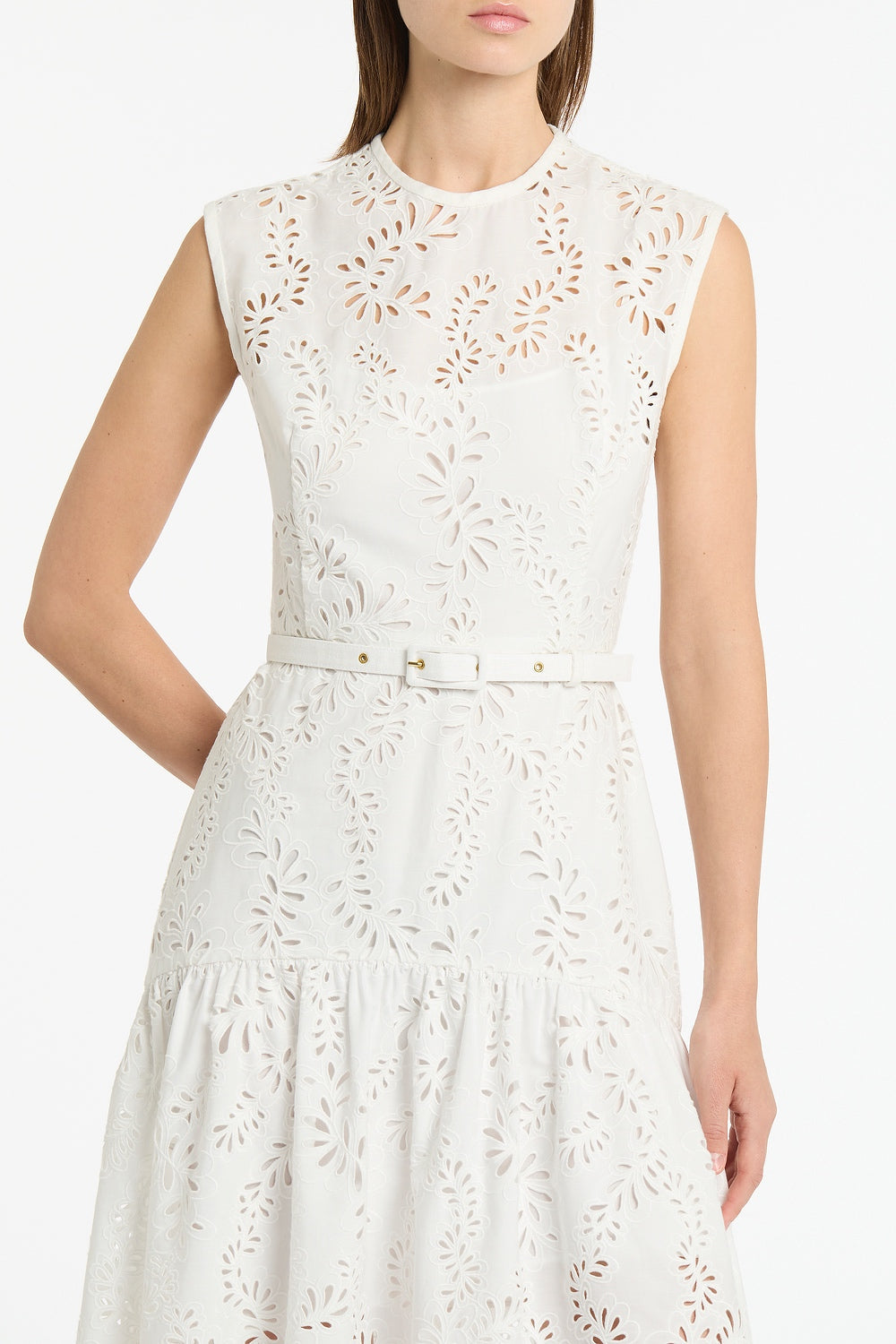 Carla Zampatti Lace Broderie Midi Dress (Ivory)
