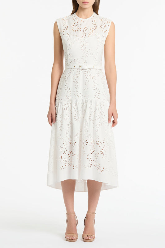 Image of Dresses. Product name - Ivory Lace Broderie Midi Dress in Ivory colour by brand - Carla Zampatti