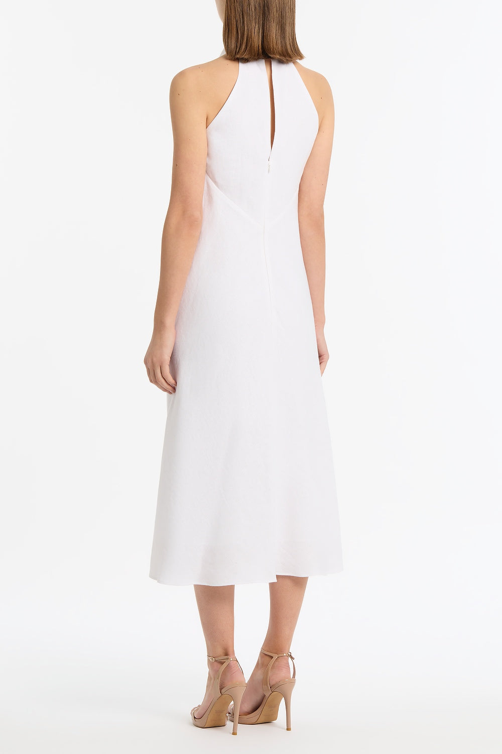 Carla Zampatti Linen Cowl Neck Midi Dress (Ivory)