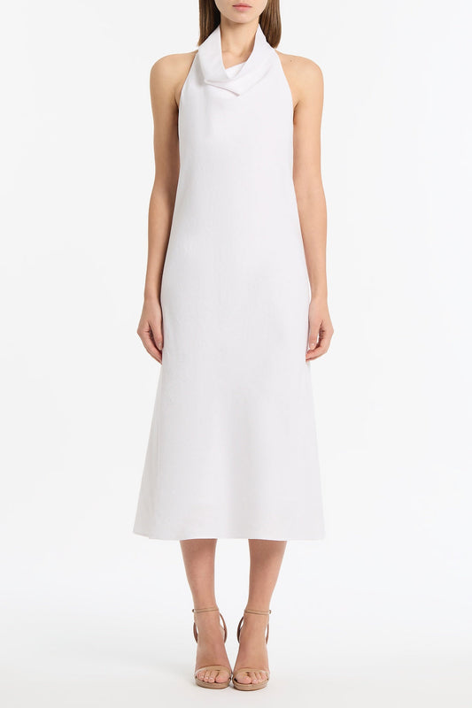 Image of Dresses. Product name - Ivory Linen Cowl Neck Midi Dress in Ivory colour by brand - Carla Zampatti