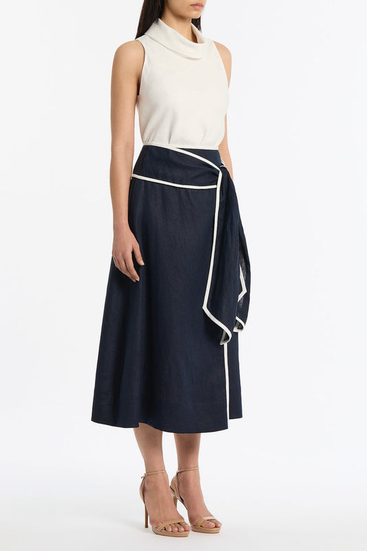 Carla Zampatti Linen Folded Collar Top (Ivory)