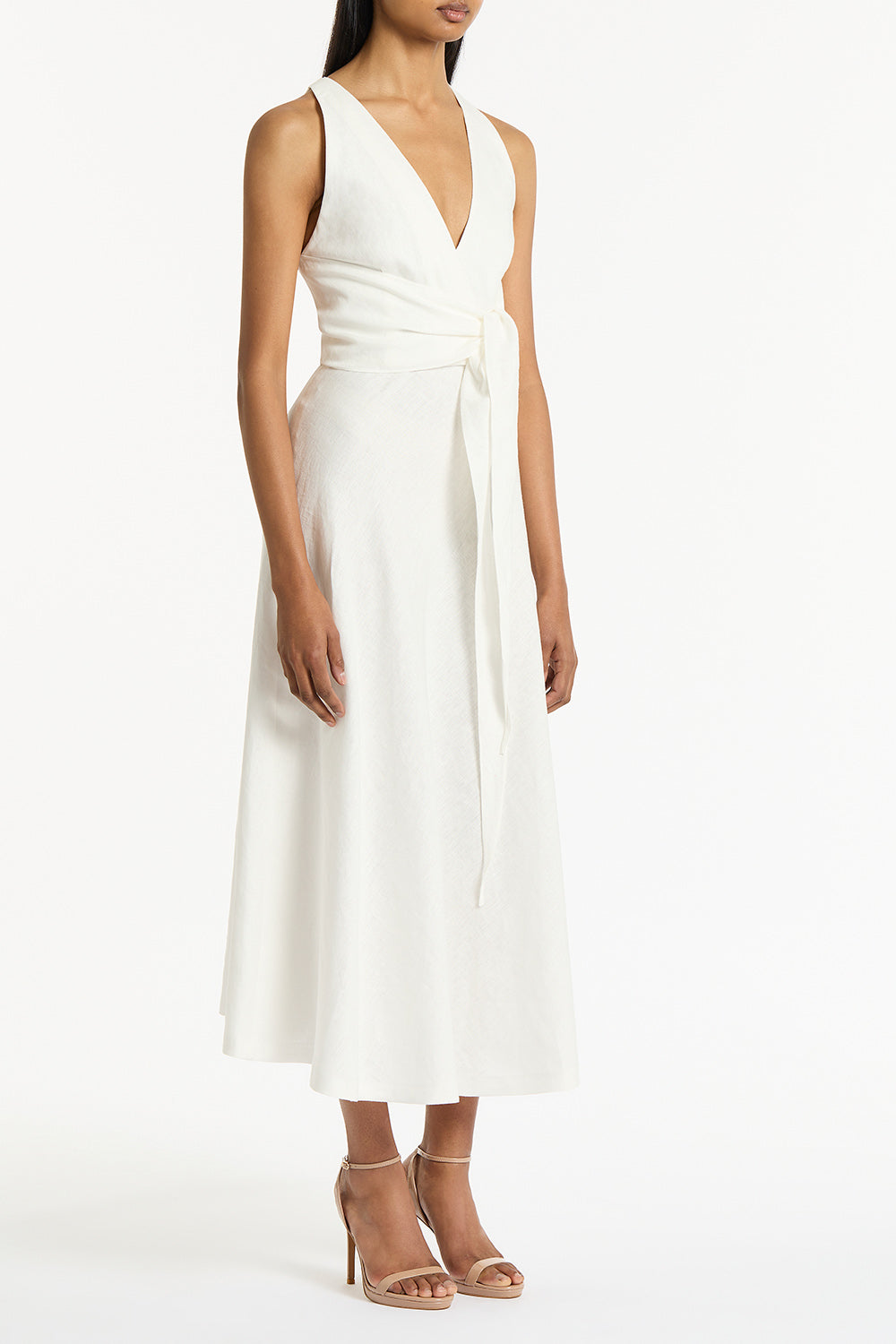 Carla Zampatti Ivory Linen V-Neck Wrap Dress (White)