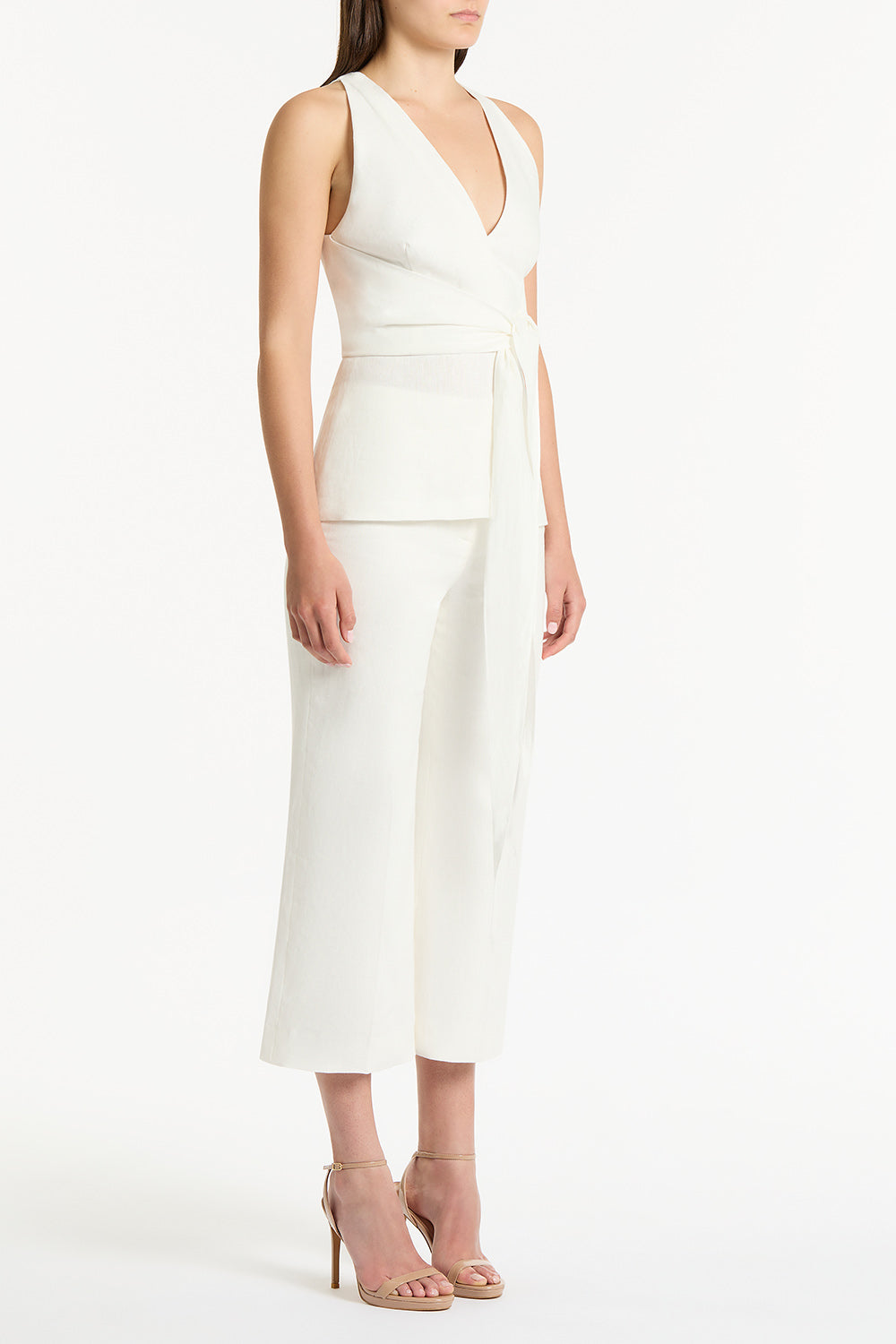 Carla Zampatti Ivory Linen V-Neck Wrap Top (White)