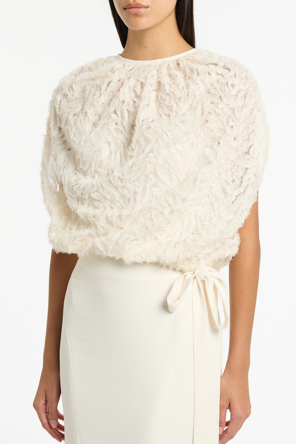 Carla Zampatti Ivory Onda Tie Waist Top (White)