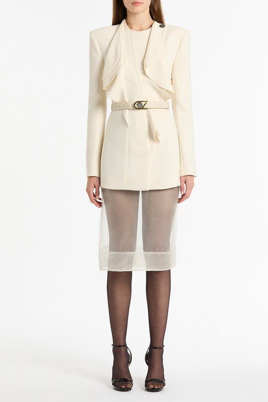 Image of a model wearing Skirts. Product name - Ivory Organza Pencil Skirt in White colour by brand - Carla Zampatti