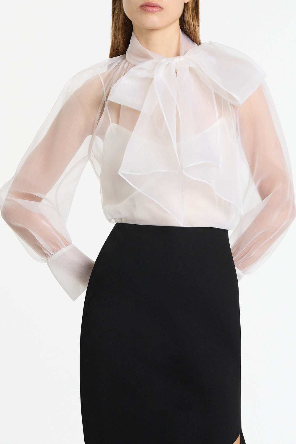Carla Zampatti Ivory Organza Tie Blouse (White)