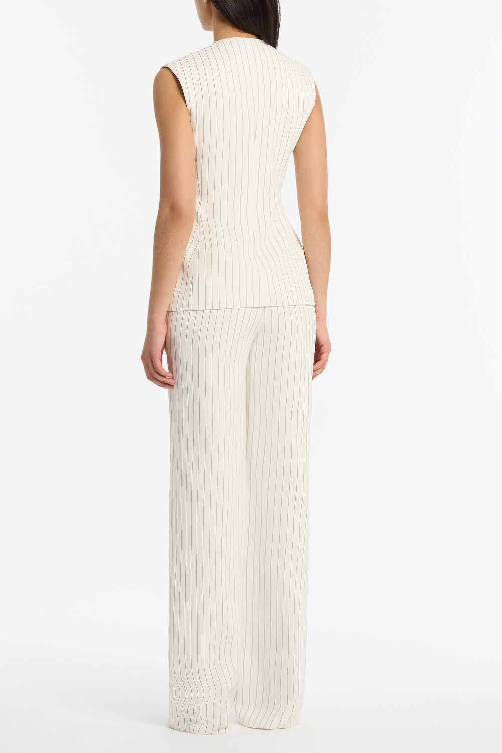 Carla Zampatti Pinstripe Linen Asymmetric Vest (Ivory)