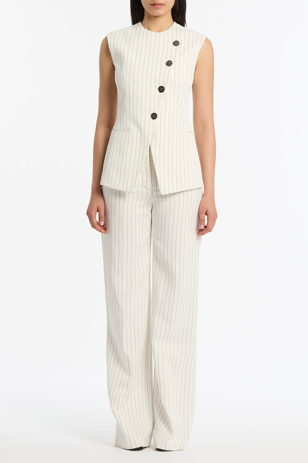Carla Zampatti Pinstripe Linen Wide Leg Pant (Ivory)