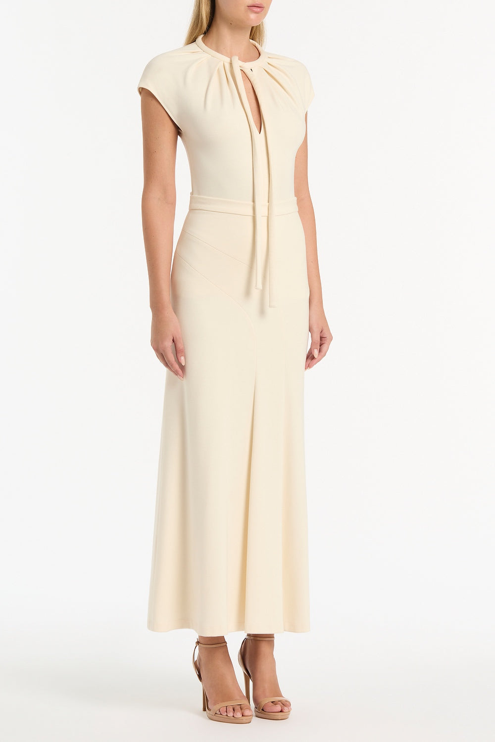 Carla Zampatti Ivory Ponte Fluted Panel Skirt (Cream)