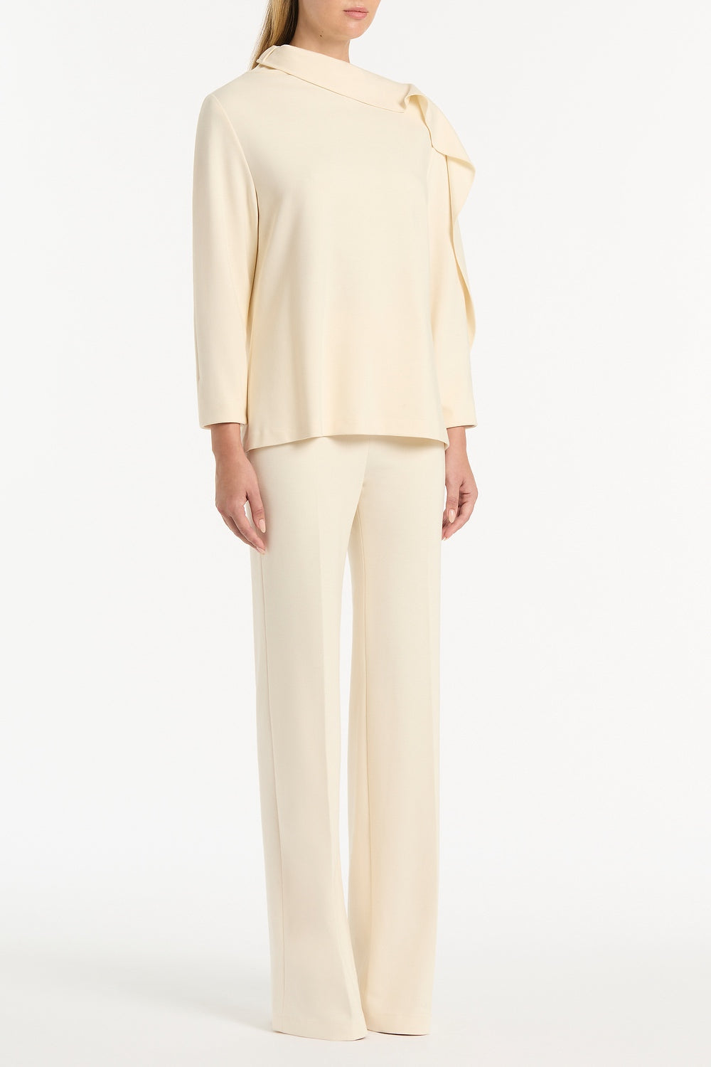 Carla Zampatti Ivory Ponte Shoulder Detail Top (Cream)