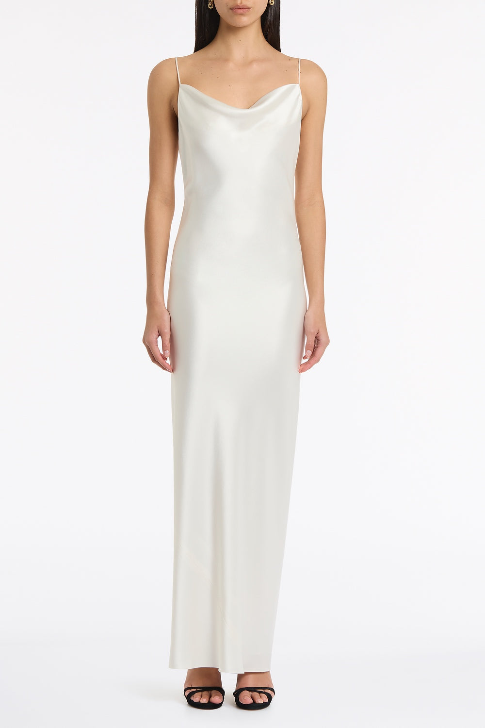 Image of Dresses. Product name - Ivory Satin Acetate Cowl Front Slip Gown in Ivory colour by brand - Carla Zampatti