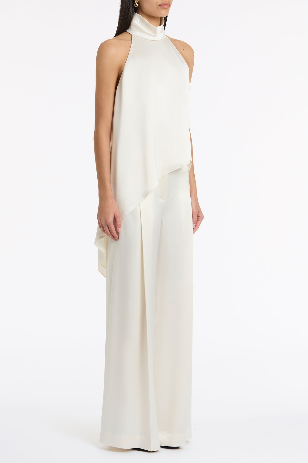 Carla Zampatti Satin Acetate Draped Asymmetric Top (Ivory)
