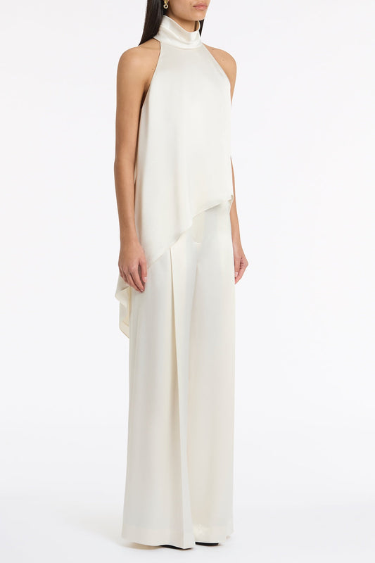 Carla Zampatti Satin Acetate Draped Asymmetric Top (Ivory)