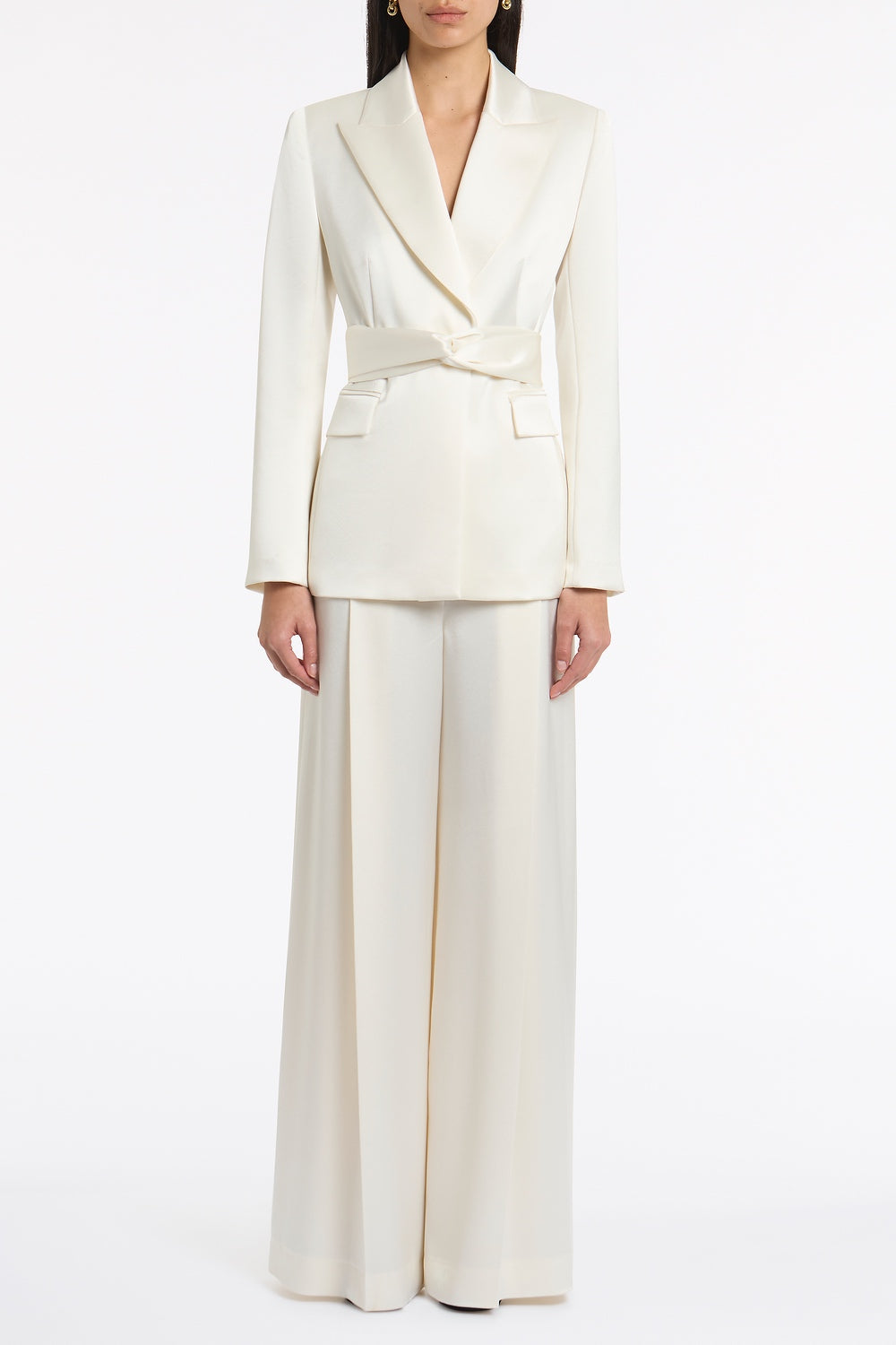 Carla Zampatti Satin Acetate Tie Waist Blazer (Ivory)