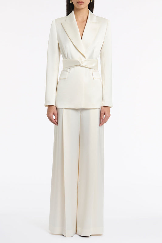 Carla Zampatti Satin Acetate Tie Waist Blazer (Ivory)
