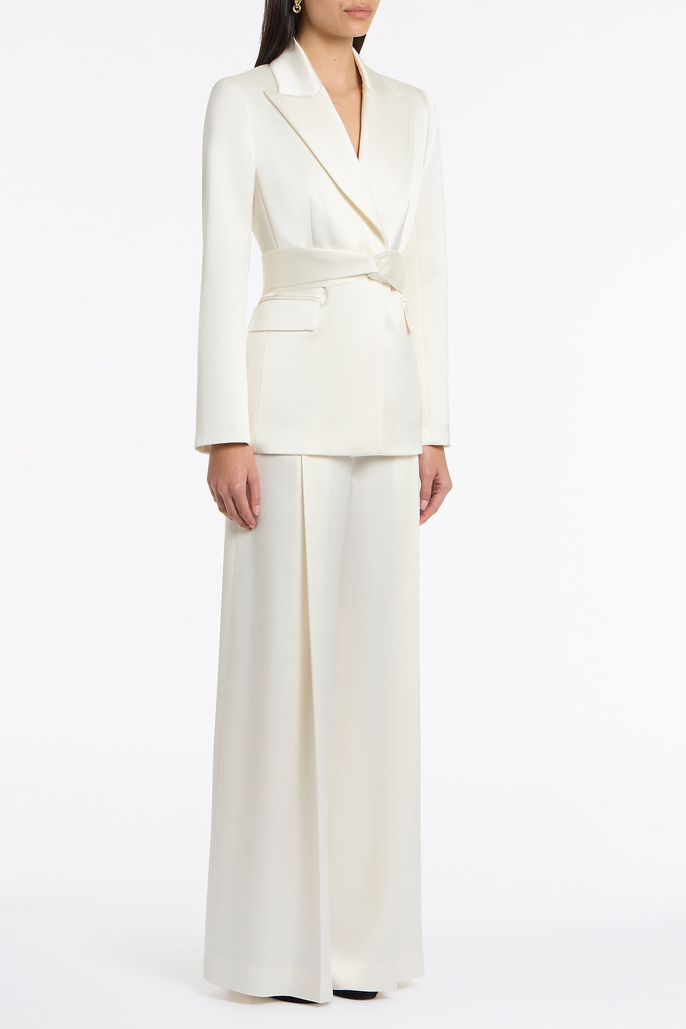 Carla Zampatti Satin Acetate Tie Waist Blazer (Ivory)
