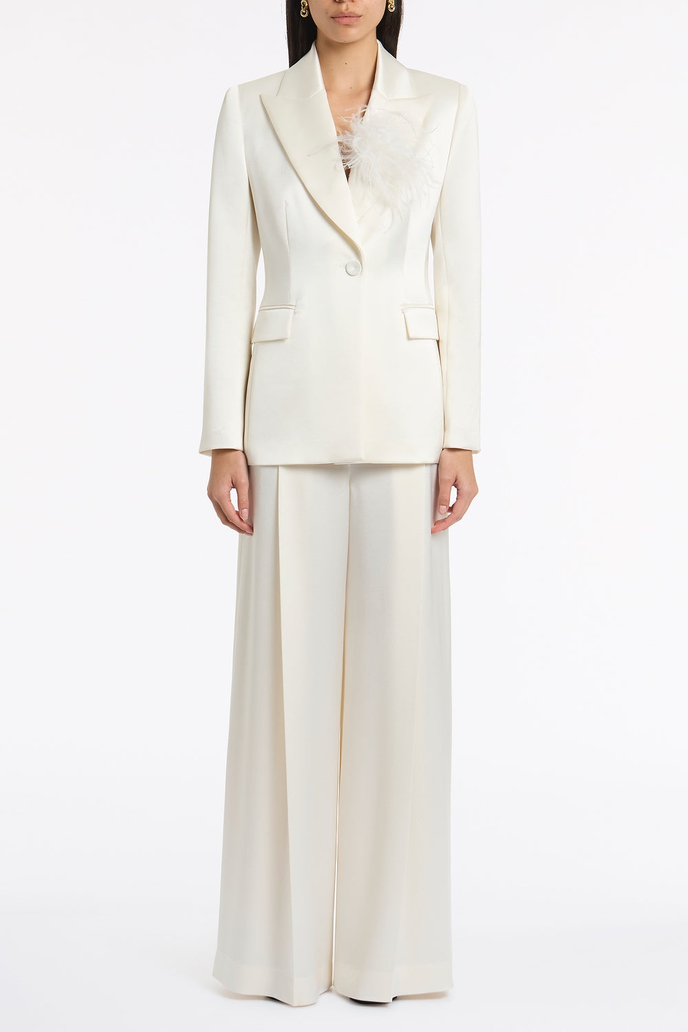 Image of Coats & Jackets. Product name - Ivory Satin Acetate Tie Waist Blazer in Ivory colour by brand - Carla Zampatti