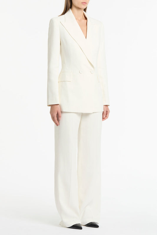 Carla Zampatti Ivory Starlight Twill Double Breasted Blazer (White)