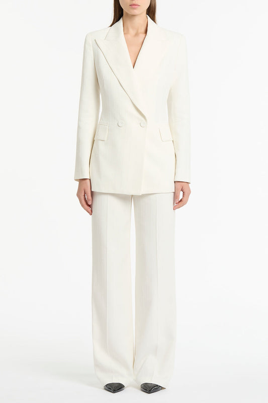 Image of Coats & Jackets. Product name - Ivory Starlight Twill Double Breasted Blazer in White colour by brand - Carla Zampatti