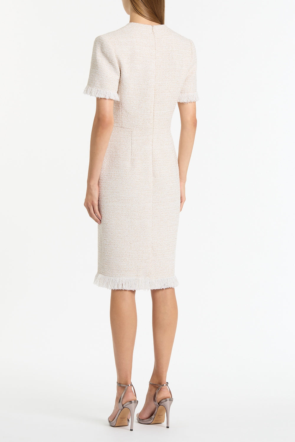 Carla Zampatti Ivory Tweed Fringe Midi Dress (White)