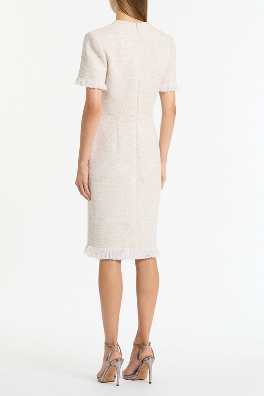 Carla Zampatti Ivory Tweed Fringe Midi Dress (White)