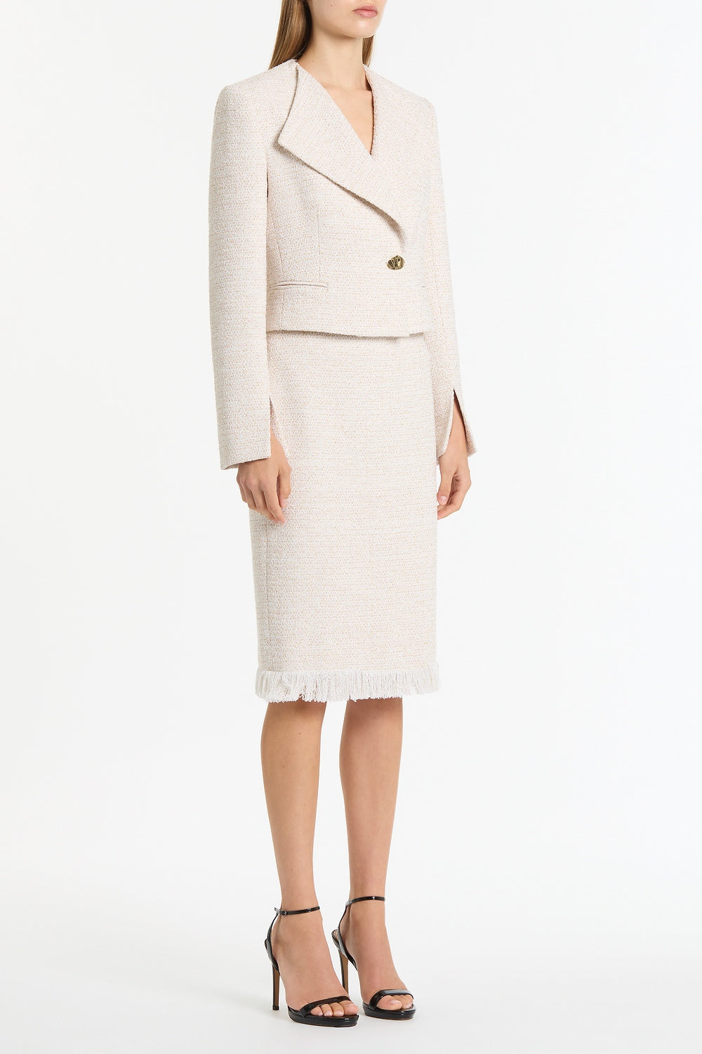 Carla Zampatti Ivory Tweed Fringe Skirt (White)