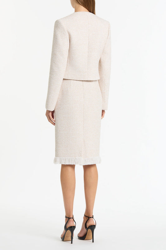 Carla Zampatti Ivory Tweed Fringe Skirt (White)
