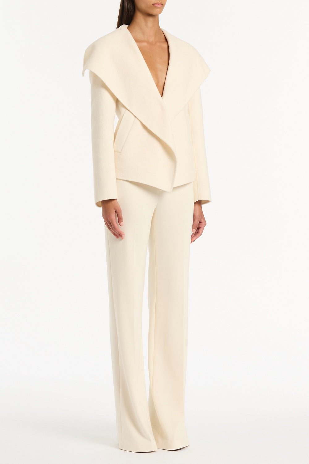 Carla Zampatti Ivory Wool Drape Front Jacket (White)