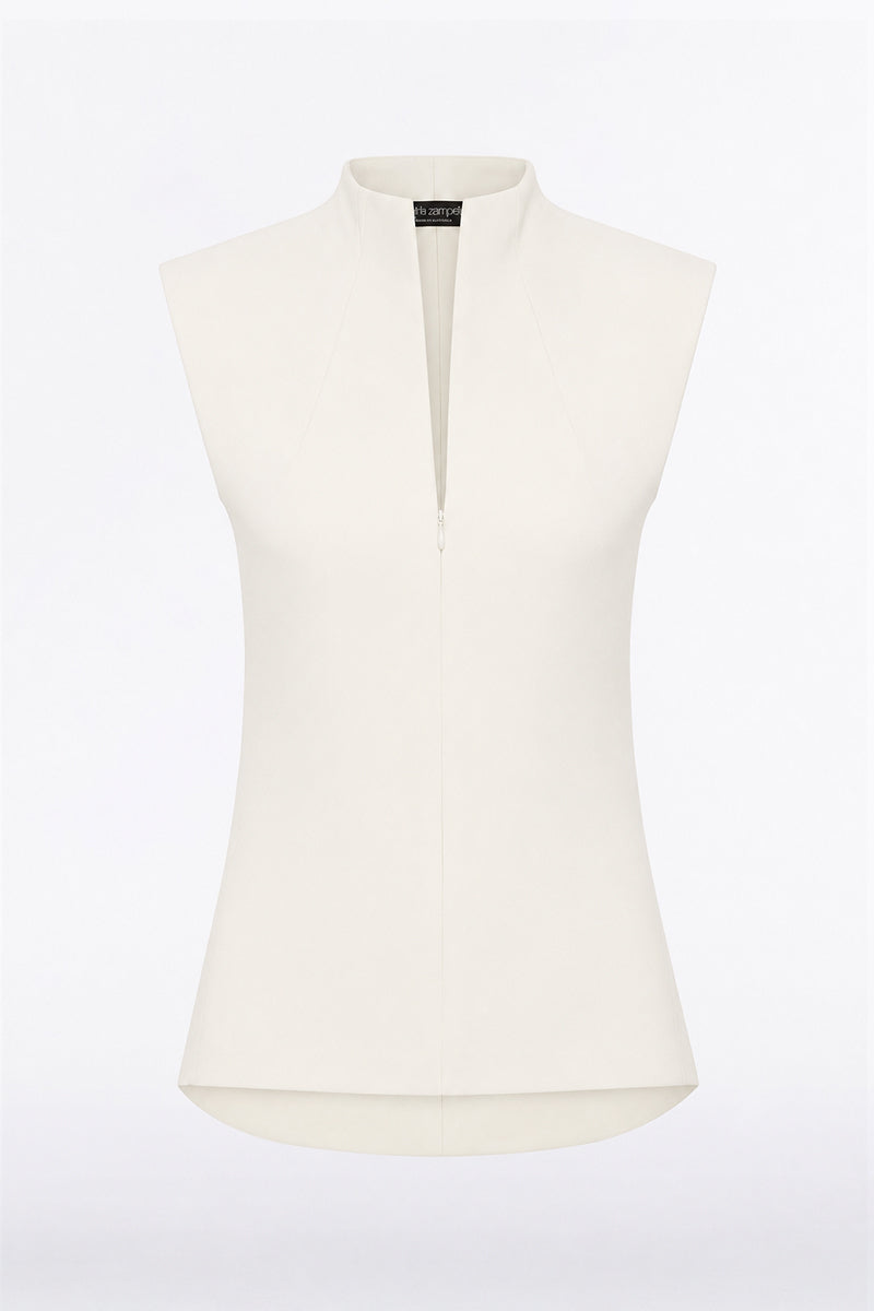 Carla Zampatti Crepe High Neck Fitted Bodice (Ivory)