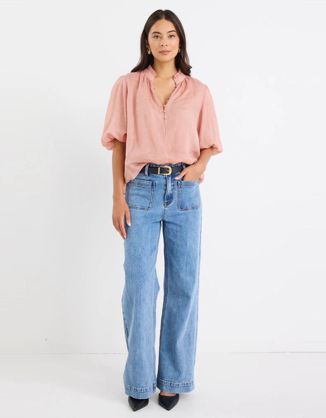 Ivy & Jack Closure High Neck Buttoned Top (Blush)