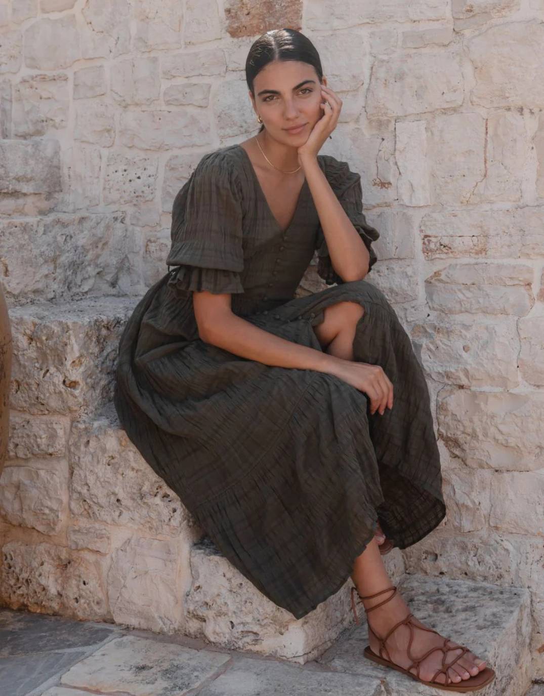 Dreamy Tiered Maxi Dress - (Khaki)