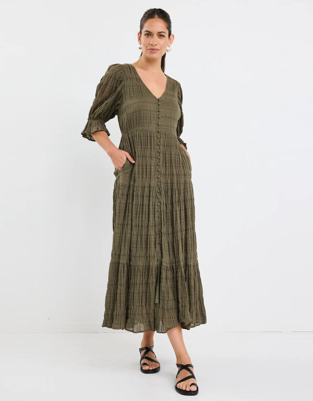 Dreamy Tiered Maxi Dress - (Khaki)