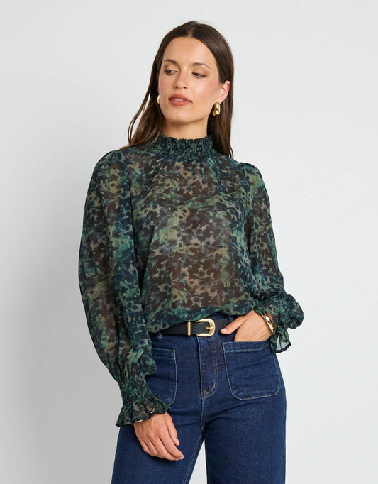 Image of a model wearing Tops. Product name - Emphatic Long Sleeve Blouse Khaki in Khaki colour by brand - Ivy & Jack