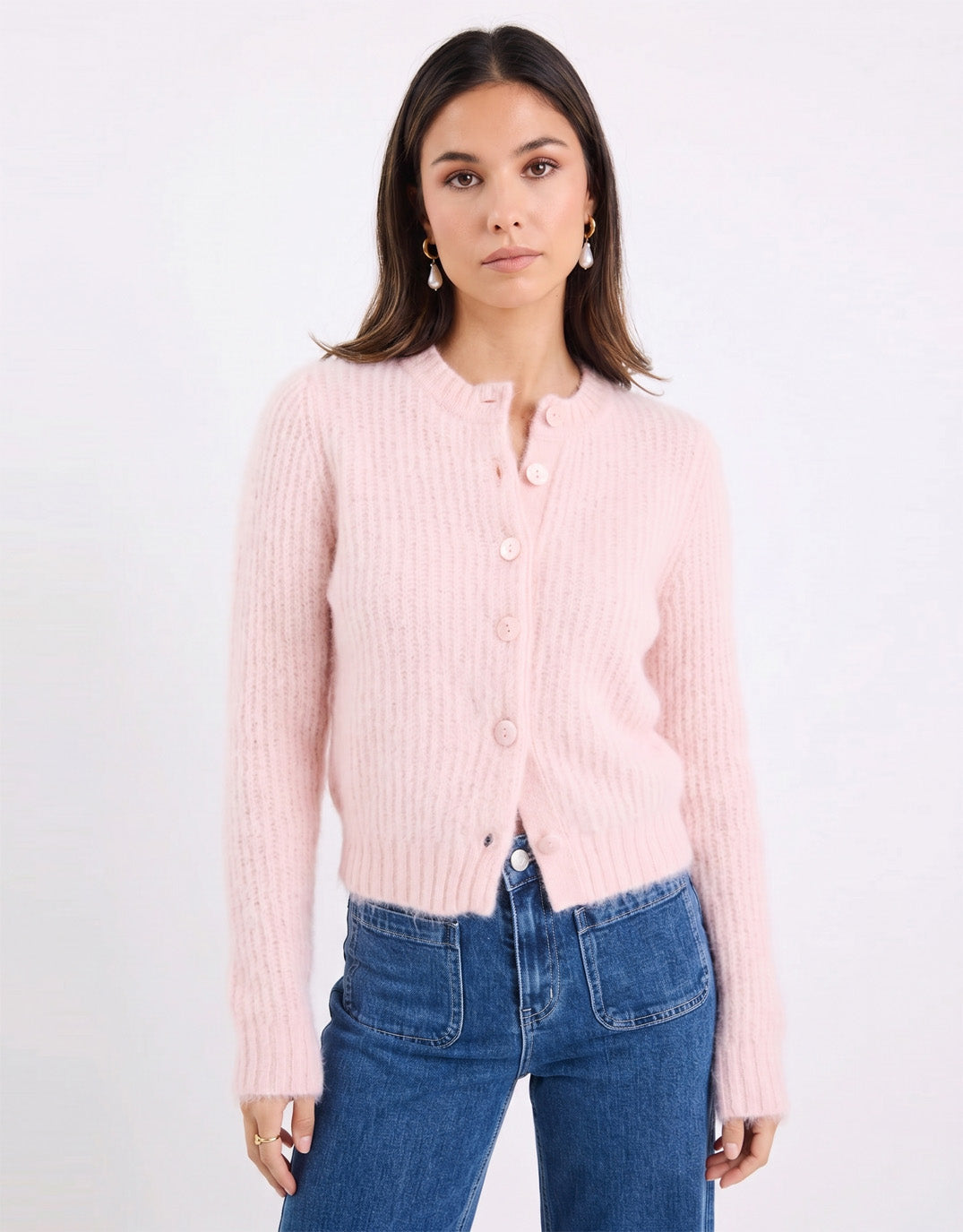 Ivy & Jack Highlight Mohair Blend Crewneck Cardigan (Pink)