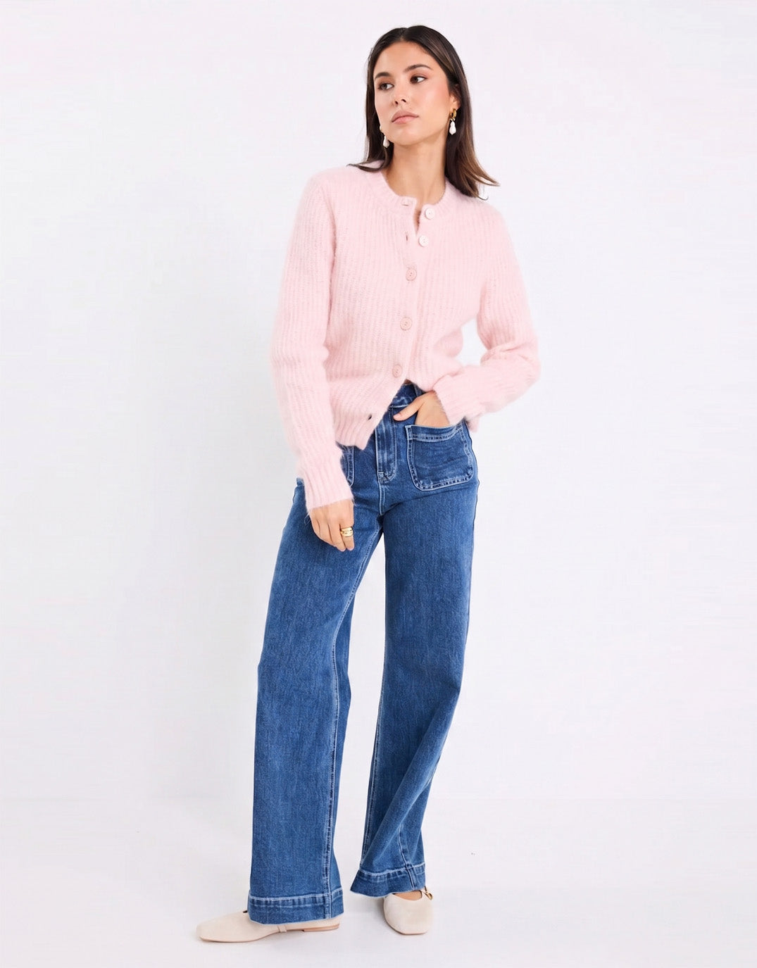 Ivy & Jack Highlight Mohair Blend Crewneck Cardigan (Pink)