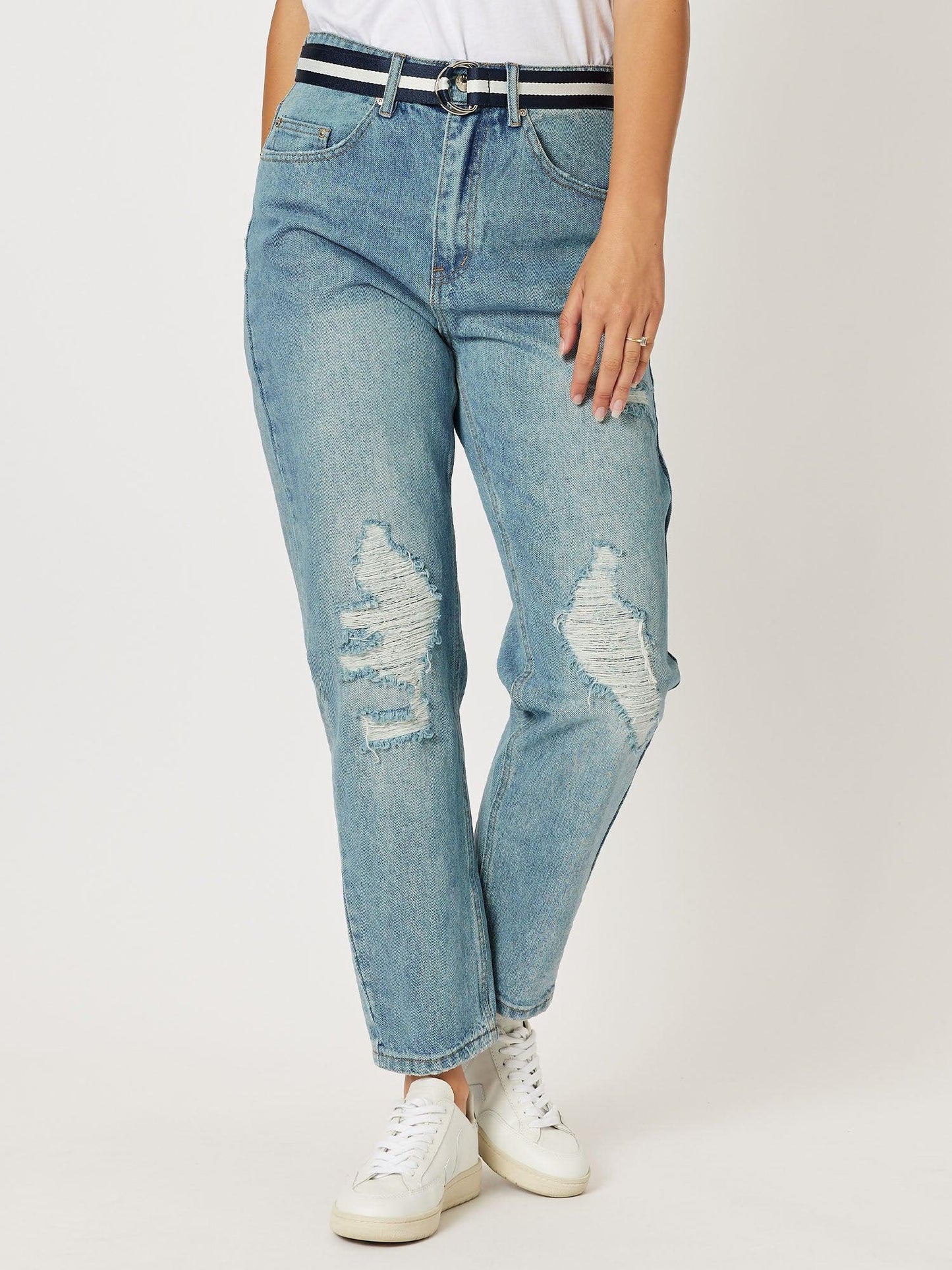 Image of Jeans. Product name - Ivy Mom Jean Denim in Denim colour by brand - Threadz