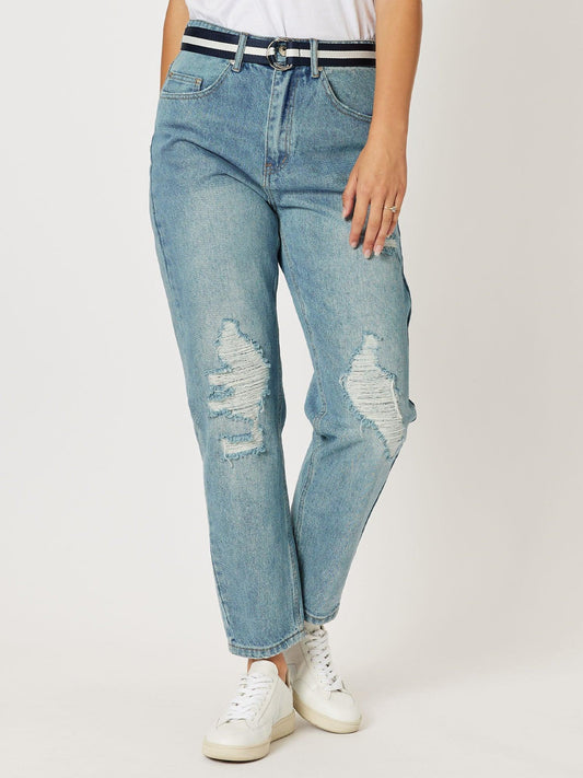 Image of Jeans. Product name - Ivy Mom Jean Denim in Denim colour by brand - Threadz