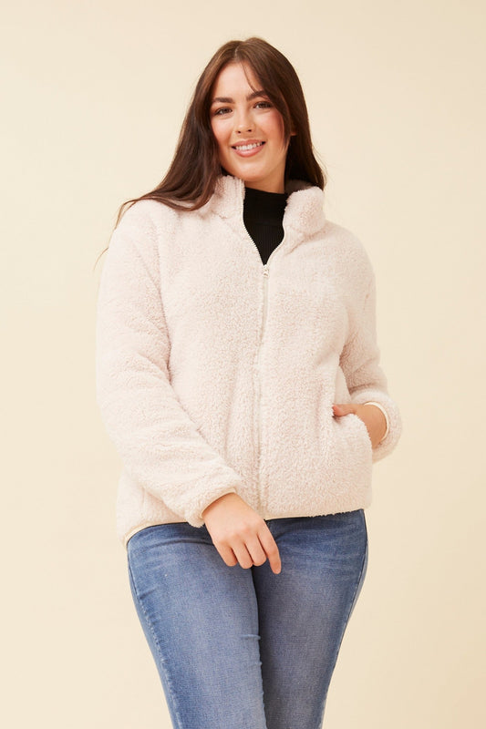 LYN FAUX FUR JACKET (PLUS) (Beige)