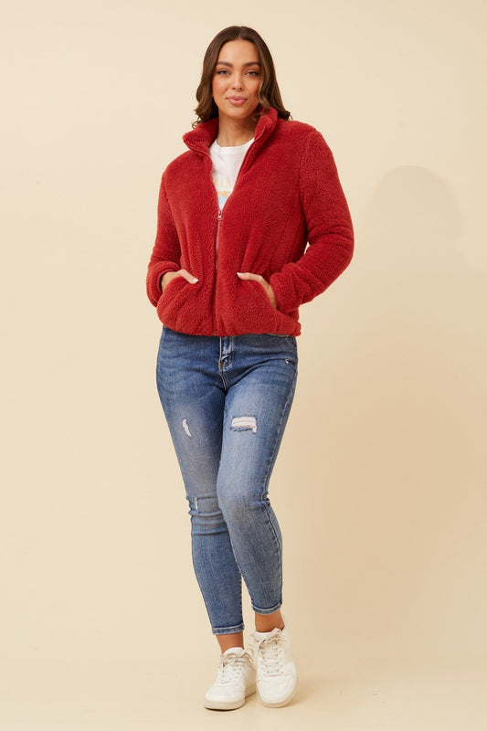 Caroline Morgan Australia LYN TEDDY FUR JACKET (Cherrywood)