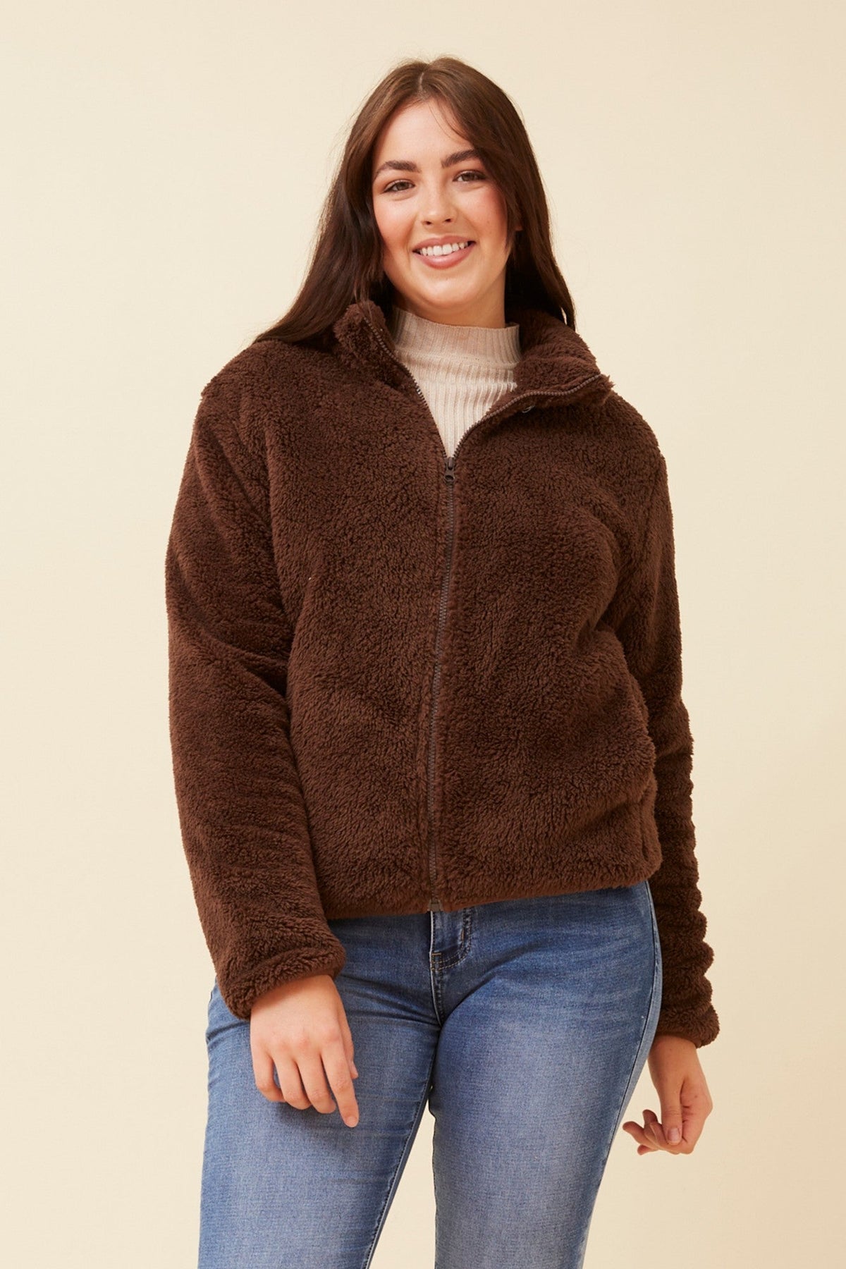 Image of Coats & Jackets. Product name - LYN TEDDY FUR JACKET in Chocolate colour by brand - Caroline Morgan Australia